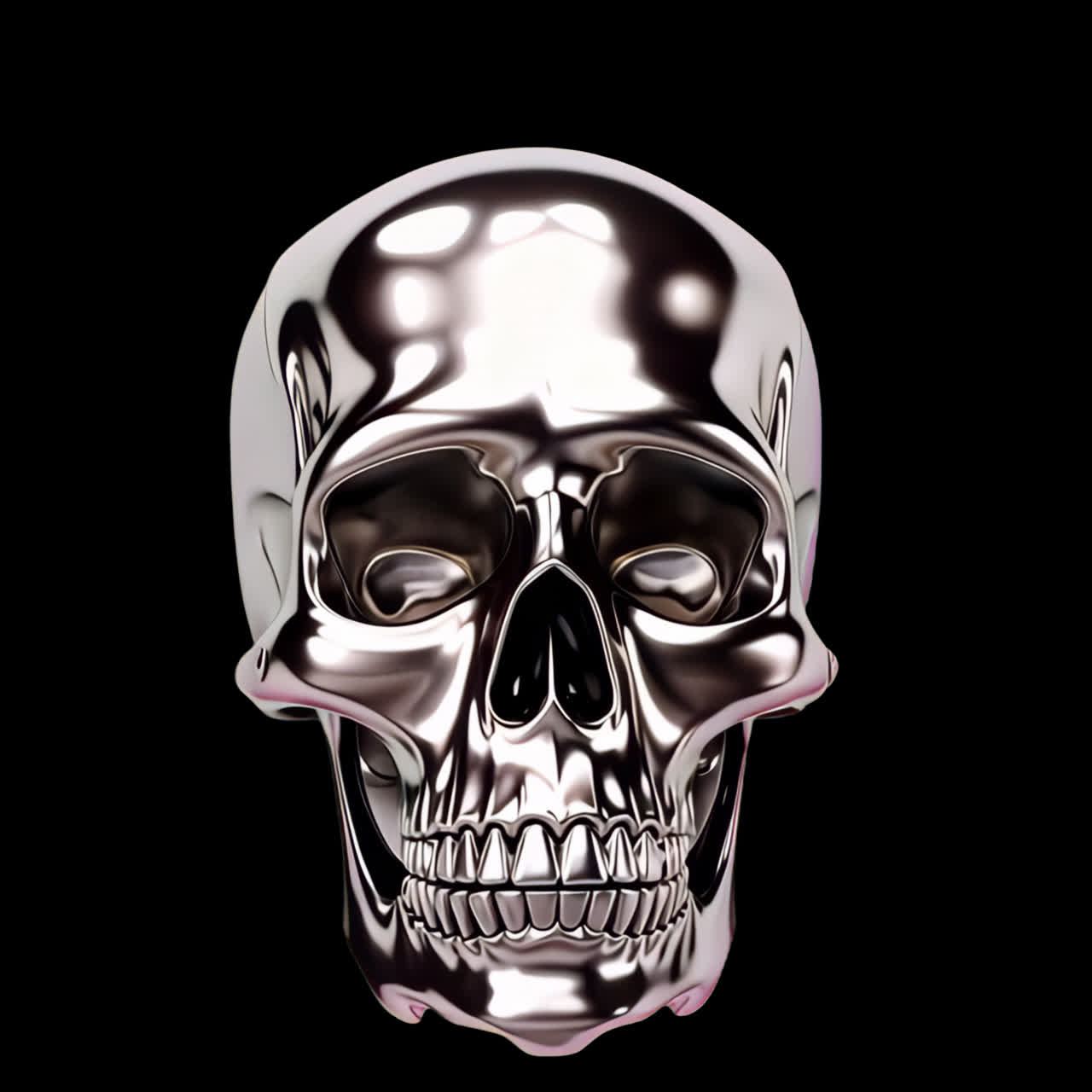 Shiny chrome skull animation isolated asset, transparent 4K video, alpha channel, ProRes 4444