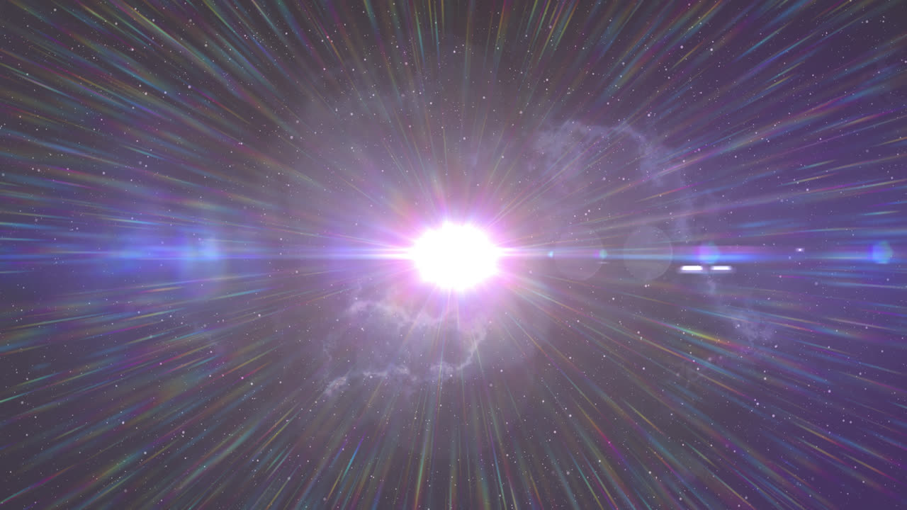 검은 바탕에 빛의 흔적과 공간의 애니메이션