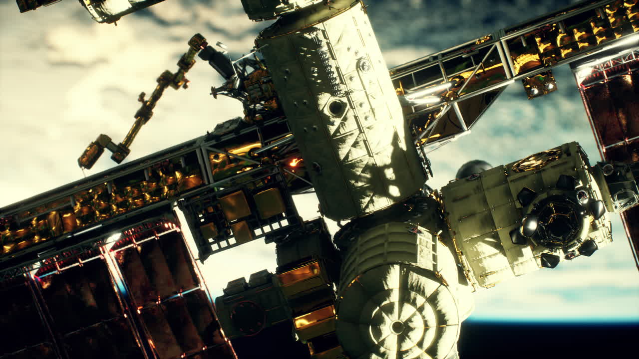 International Space Station over the earth Elements furnished by NASA