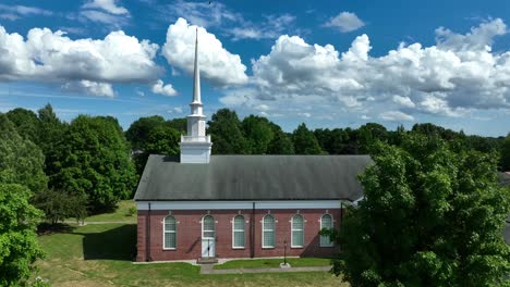 aerial establishing shot of christian church