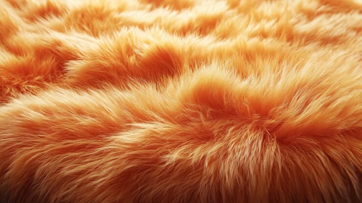A close up of a furry orange surface, possibly a piece of fur or a blanket. The texture of the fur is very soft and fluffy, giving the impression of warmth and comfort