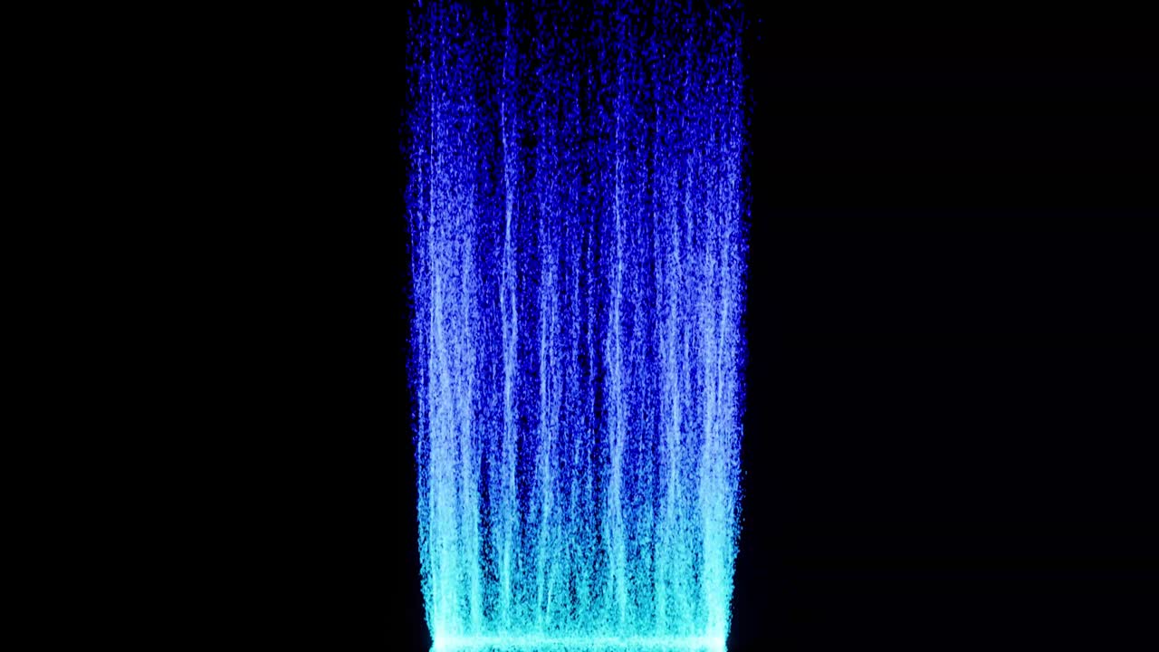 시각 효과, vfx, y 파란 입자가 검은 바탕에 상승 3d 애니메이션