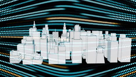 Animation-of-metaverse-city-over-black-background-with-green-and-yellow-lines