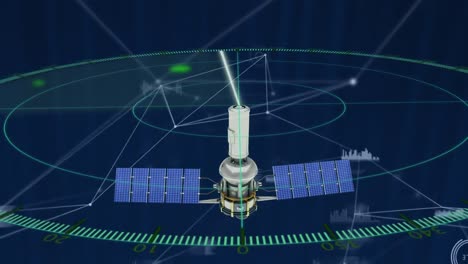 animation of digital icons and data processing over scope scanning and satellite