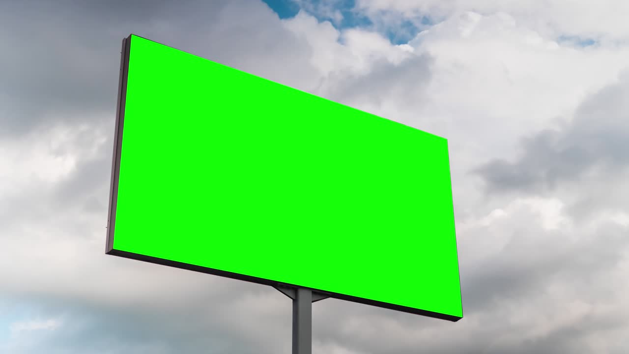 cartel verde en blanco y nubes blancas en movimiento contra el cielo azul - timelapse