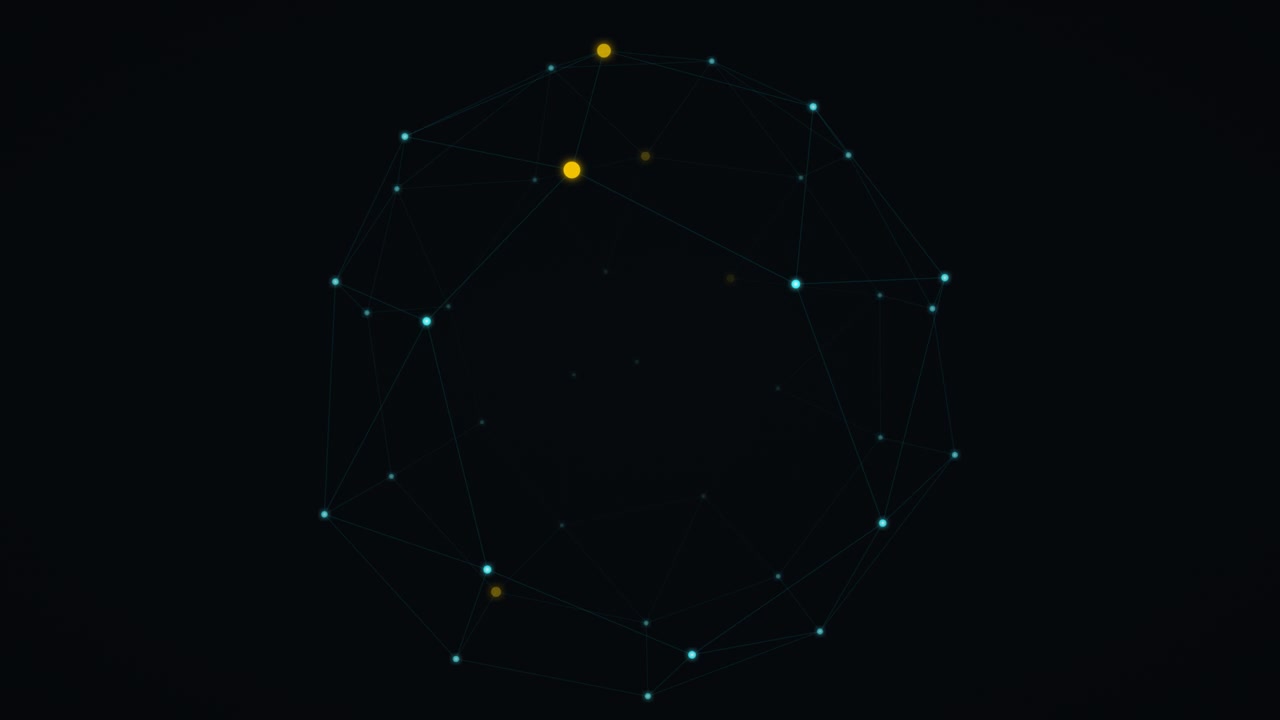 Sfera geometrica rotante con nodi luminosi e linee di connessione