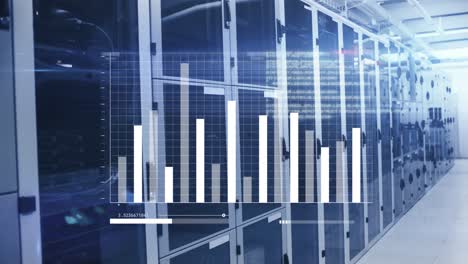 animation of statistical data processing and light spot against computer server room