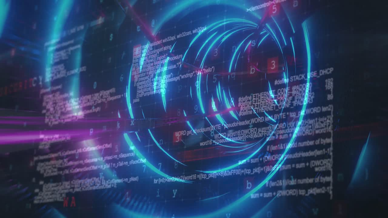 Cyber security concept texts against glowing tunnel