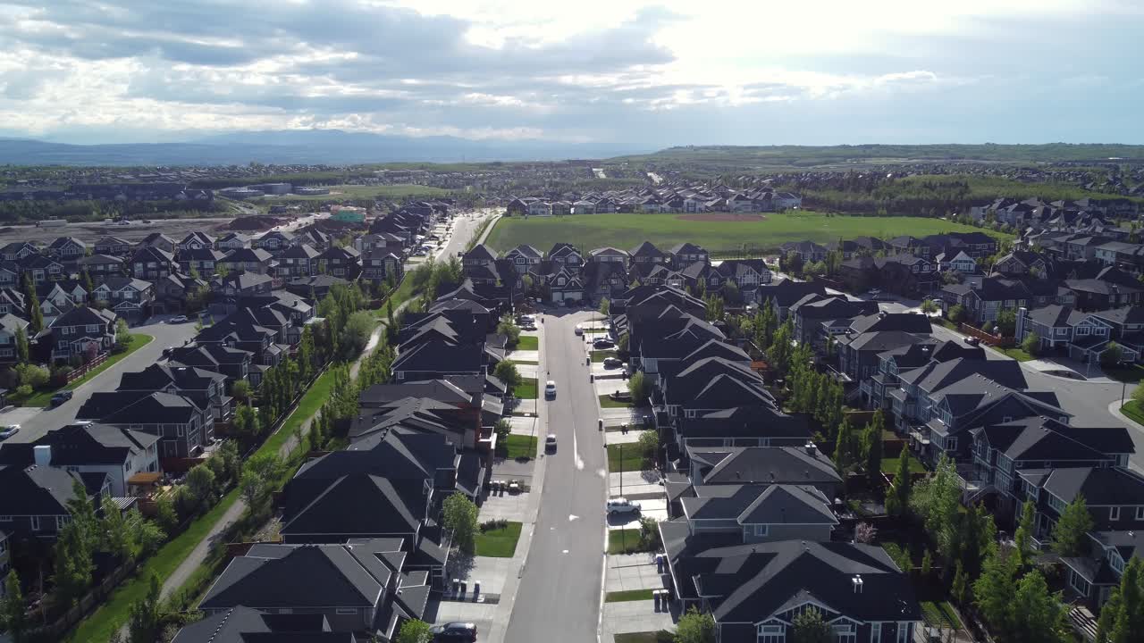 Aerial view of residential homes in suburban, Calgary, Alberta.
