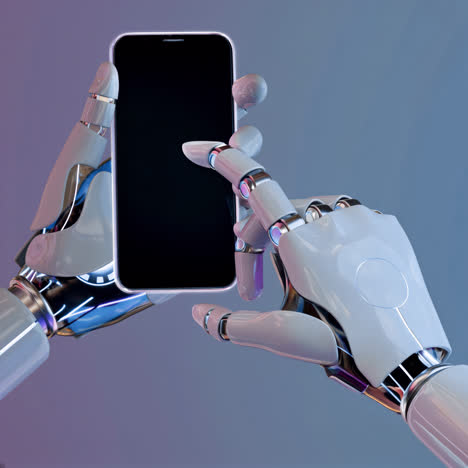 futuristic robot hands interacting with a smartphone live mockup, animated overlay, transparent 4k