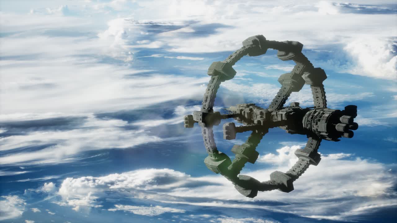 지구와 외계 우주 정거장 iss