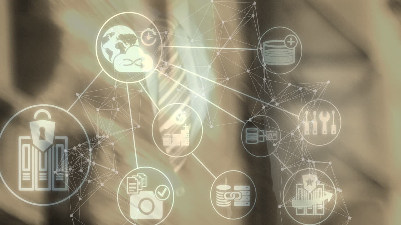 코카시안 사업가에 대한 아이콘과의 연결 네트워크의 애니메이션