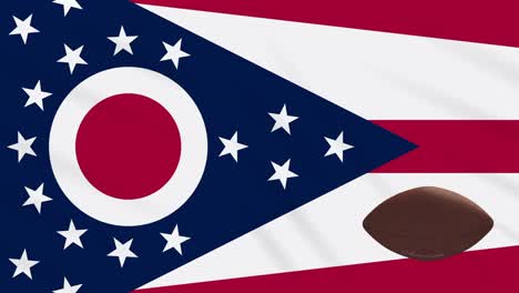 ohio flag waving and american football ball rotates, loop