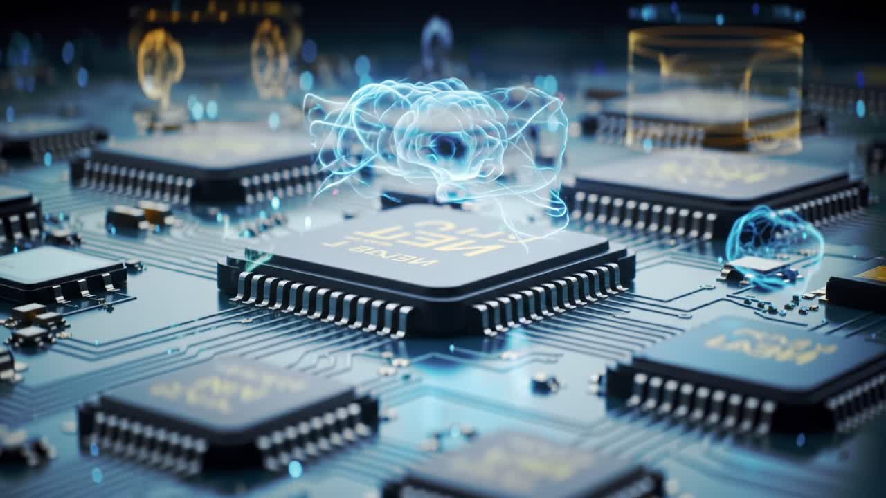 The Intersection of Technology and Intelligence: A Visual Exploration of Advanced Microchips and Neural Network Representations in a Digital Landscape