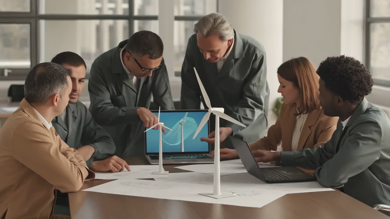 Team of Engineers Collaborating on Wind Energy Project