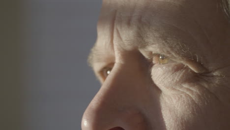 close-up of eyes lost and hand protecting from sun of elderly caucasian man