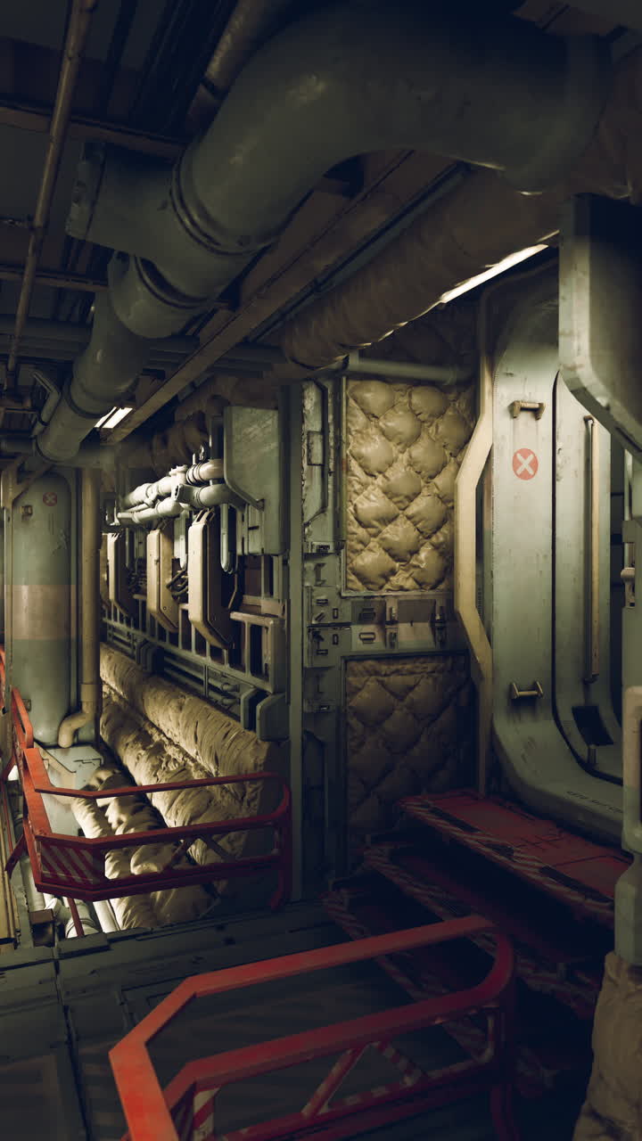 Futuristic industrial corridor with unique design and muted lighting