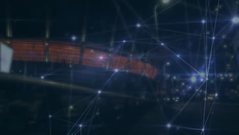 animación de la red de conexiones sobre el paisaje urbano