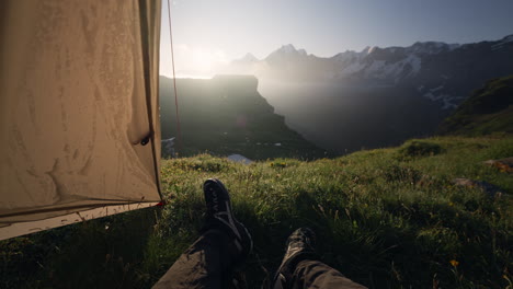 sunrise camping in the swiss alps