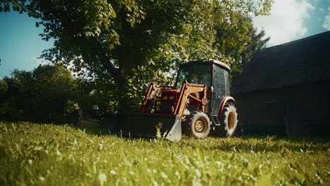 red tractor in a farmland