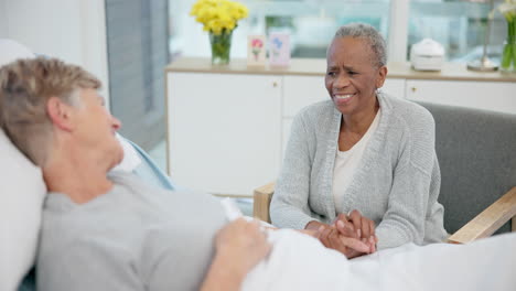 Senior-women-friends,-hospital-bed