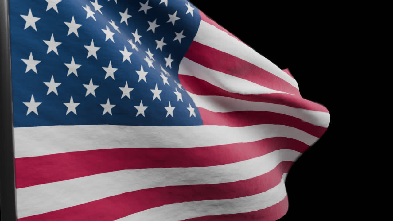 Waving American Flag With Black Alpha Background For Memorial Day