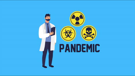 médico con señales de precaución pandémica