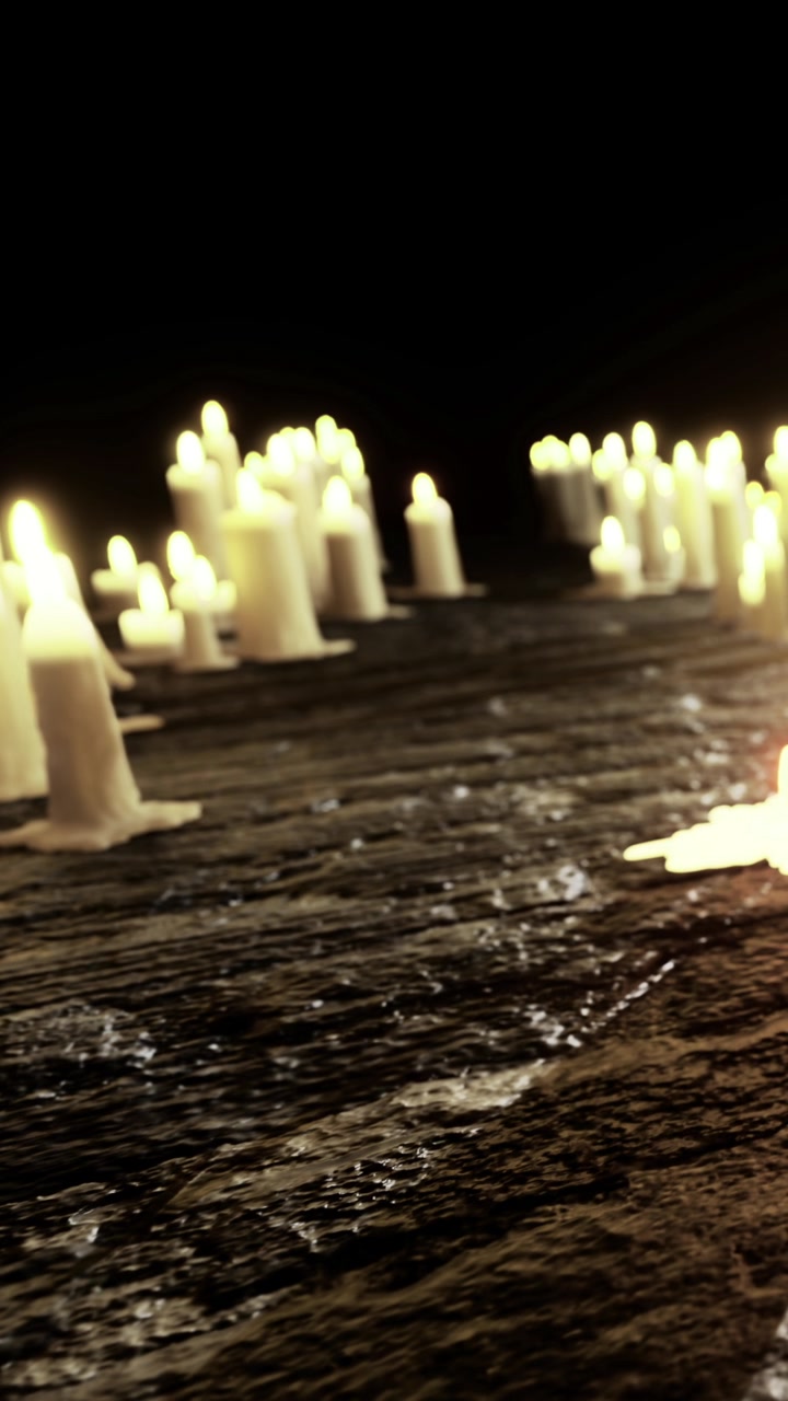 Le candele illuminano il pavimento di legno scuro in un'atmosfera serena e magica.