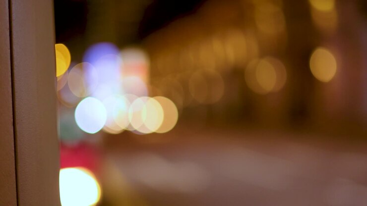 Blurred city lights create a dreamy atmosphere
