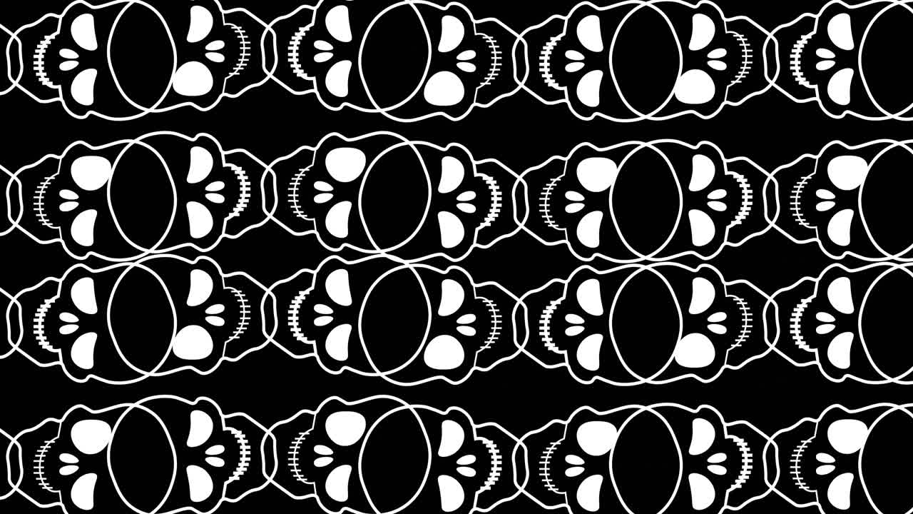 animación de varios cráneos sobre un fondo negro
