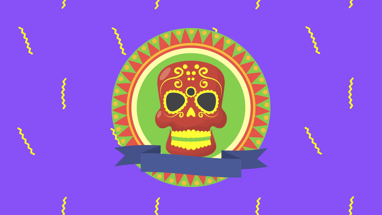 dia de los muertos animazione con maschera di cranio cornice circolare