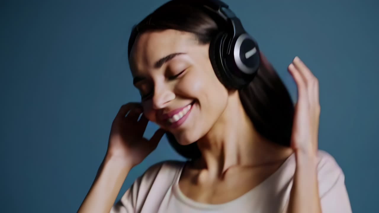 Young Woman Enjoys Music with Headphones
