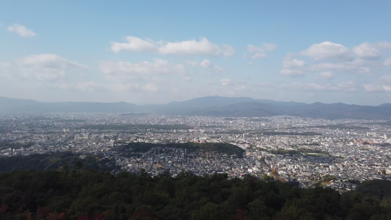Panoramic Aerial cityscape of Kyoto Japan, Mountain viewpoint Near Silver Temple