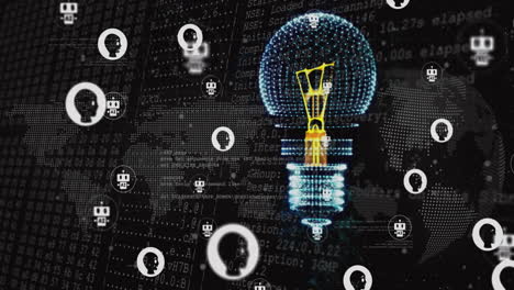 Animation of light bulb and data processing with connections