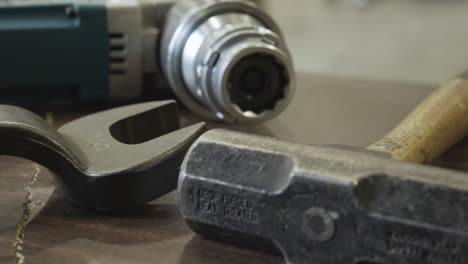 close up of ironworking tools on a table