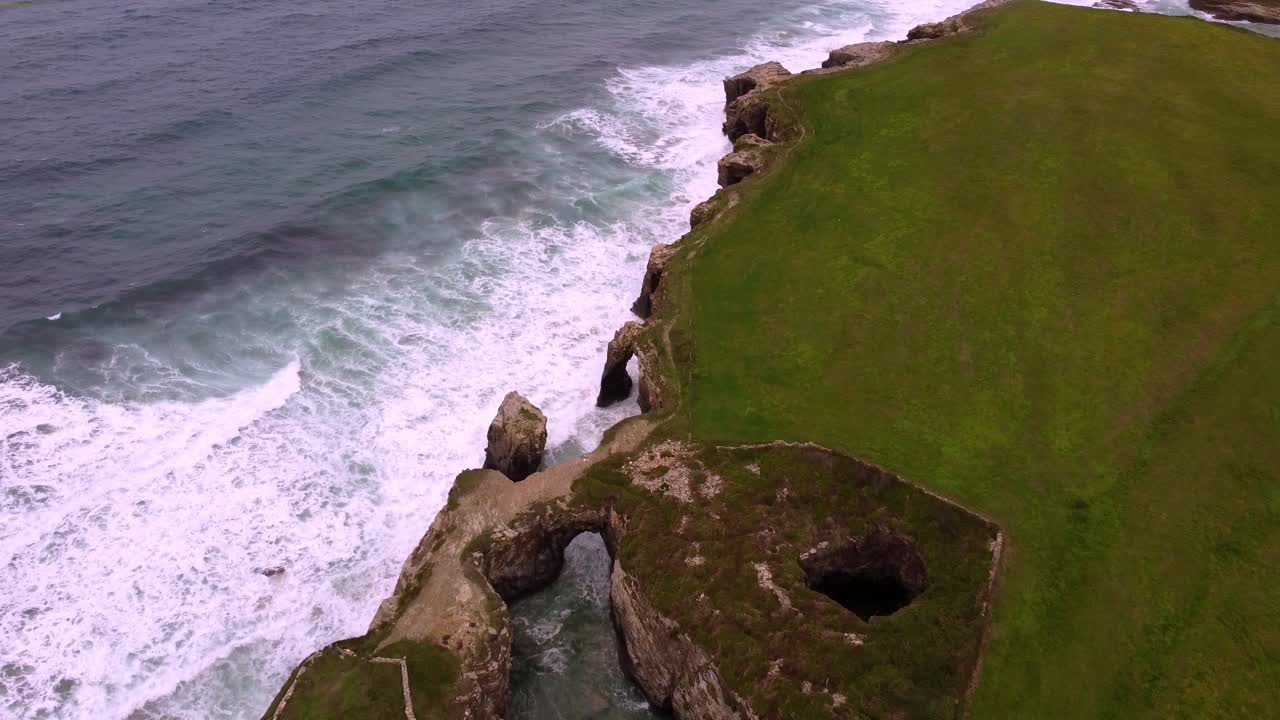 Praia das Catedrais o Praia de Aguas Santas Aerial view of famous beach in north Spain