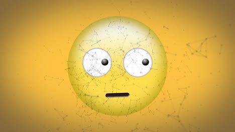 digital animation of network of connections floating over confused face emoji on yellow background