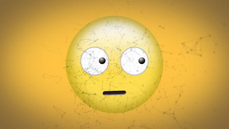 animación digital de una red de conexiones flotando sobre un emoji de cara confusa sobre un fondo amarillo