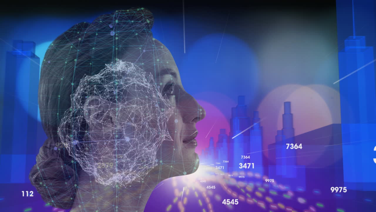 red de conexiones sobre la mujer contra el modelo de ciudad en 3d