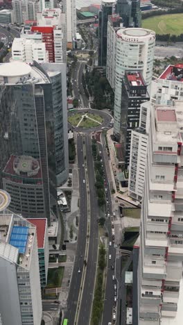 main avenue in santa fe cdmx, drone view in vertical mode