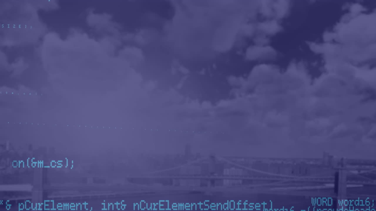 animación del procesamiento de datos sobre una vista aérea del paisaje urbano contra el cielo.