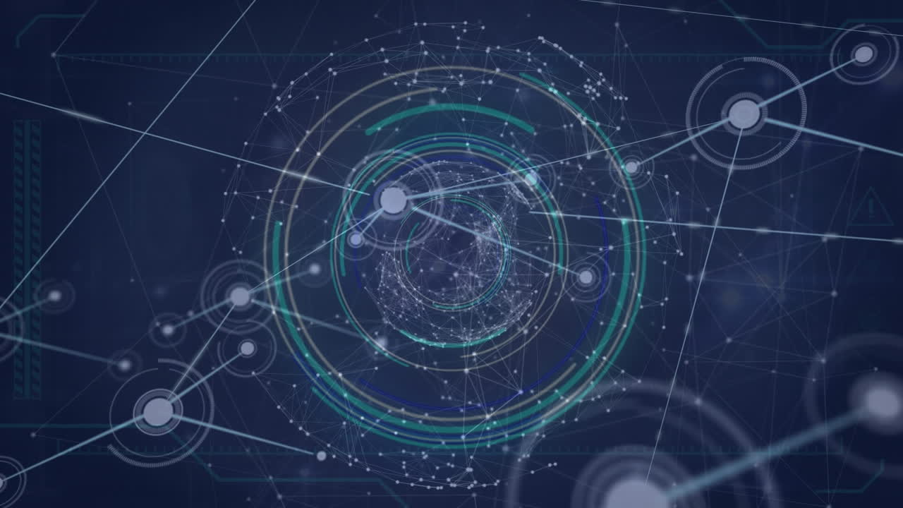 animación de la red de conexiones sobre un globo giratorio contra un fondo azul