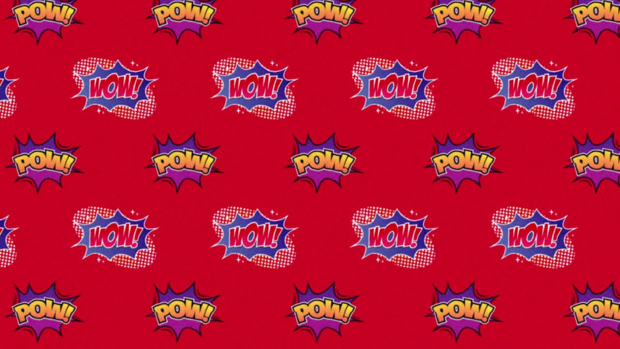 animación de zap y pow texto repetido en fondo rojo