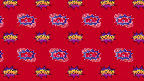 animation of zap and pow text repeated on red background