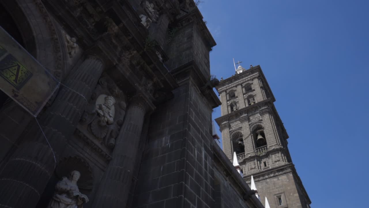 catedral de puebla torre de pared exterior, iglesia católica romana puebla, méxico