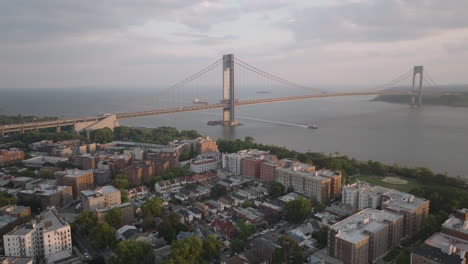 aerial view of new york city's verrazzano-narrows bridge at dusk