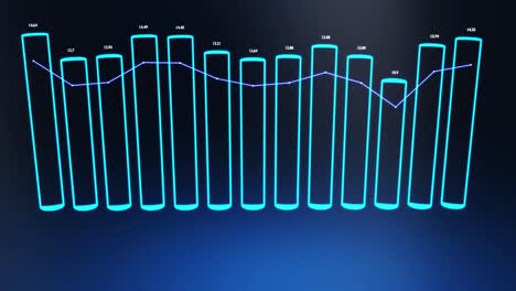 hologram, beautiful bg with abstract infographics. holographic bars, counters and graph. 3d columns smoothly move up and down in loop. financial background of columns and graph for analytical programs