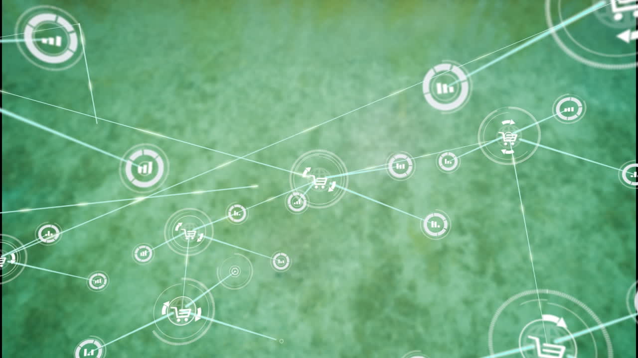 녹색 표면 위에 아이콘으로 연결된 네트워크의 애니메이션