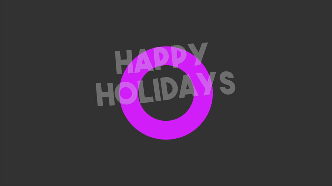 círculo púrpura festivo con texto de felices fiestas en fondo negro