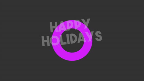 círculo púrpura festivo con texto de felices fiestas en fondo negro